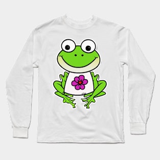 Cute green frog cartoon Long Sleeve T-Shirt